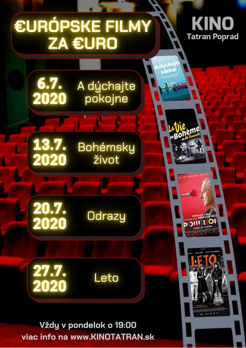 €urópske filmy za €uro v Poprade Kino Tatran