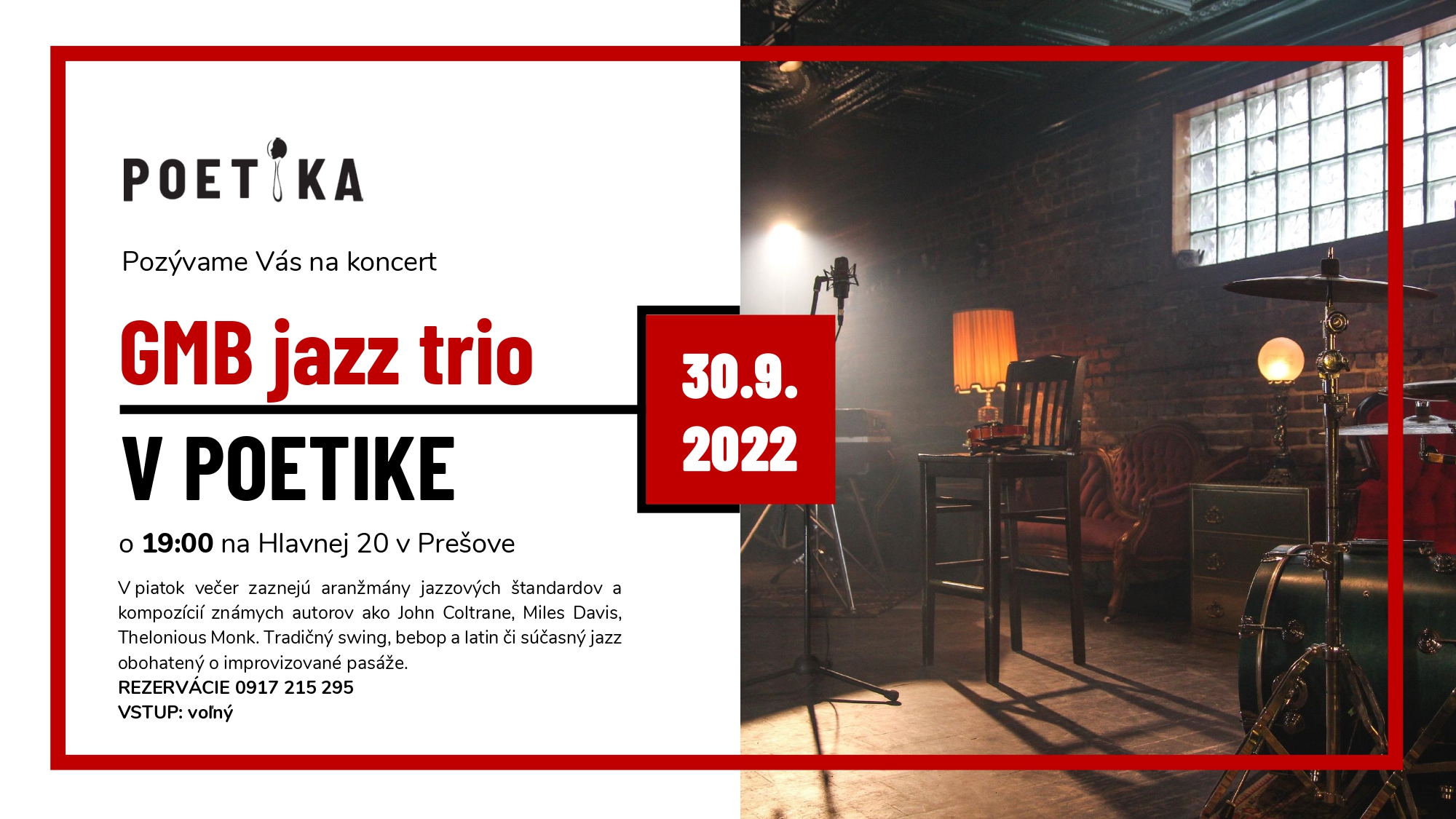 GMB jazz trio v Poetike Poetika bistro & coffee & wine