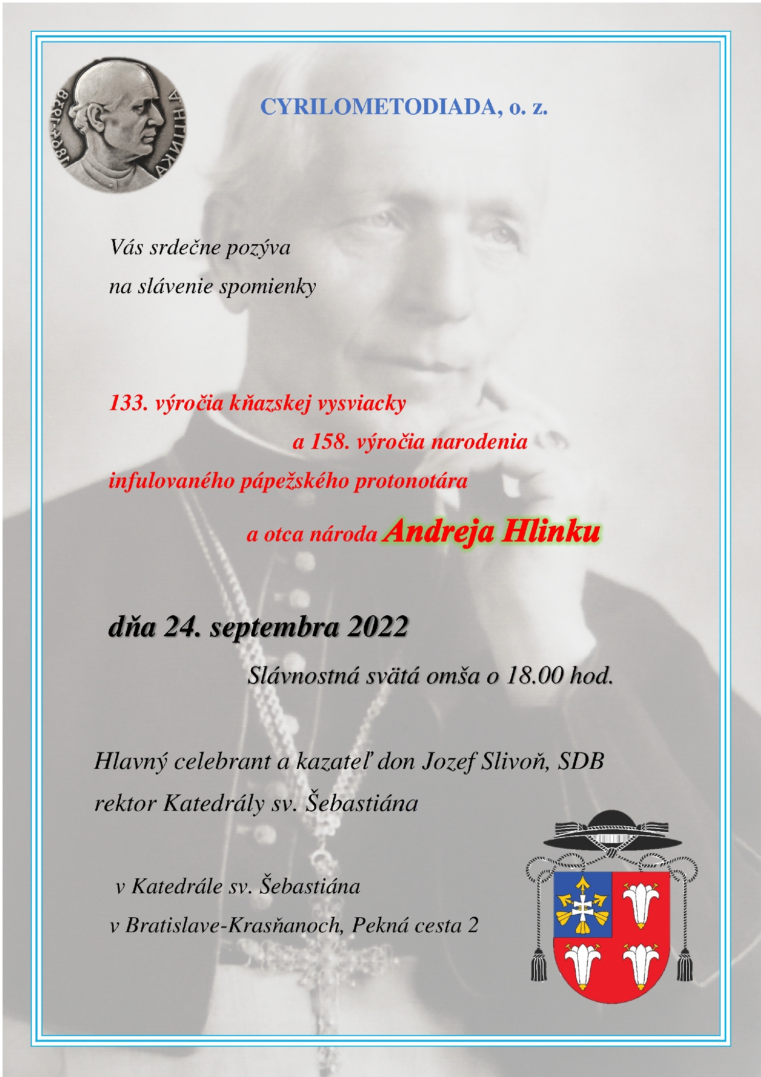 Slávnostná sv. omša pri príležitosti 158. výročia narodenia Andreja Hlinku v Katedrále sv. Šebastiána