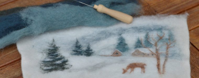 Kurz plstenia: Maľovanie vlnou - zimná krajina Kafé Lampy